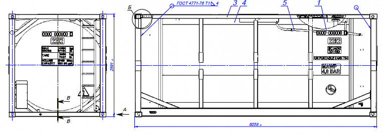 Танк контейнер для наливных грузов чертеж